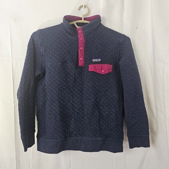 Patagonia Organic Cotton Blue Quilted Snap T Hiking Pullover Womens Small - Picture 1 of 14